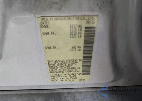 2017 Nissan Altima 2.5 S z USA, uszkodzony, nr VIN 1N4AL3AP7HN306187